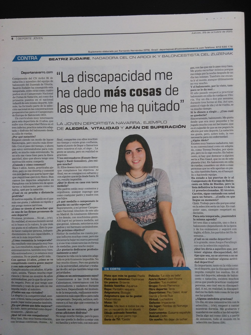 La entrevista de Beatriz Zudaire, hoy en el Diario de Noticias